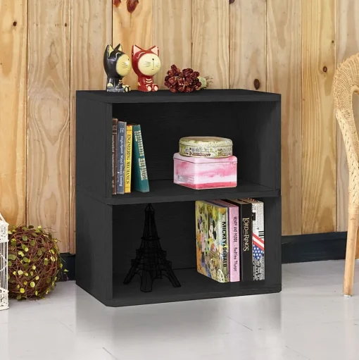 Way Basics Bookcases<24.7"H Webster 2-Shelf Bookcase Organizer and Modern Eco Storage Shelf Unit, Black Wood Grain (WB-2SHELF-BK)