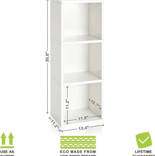 Way Basics Bookcases<36.8"H Wynwood 3-Cube Narrow Bookcase Organizer and Modern Eco Storage Shelf Unit, White (WB-3CUBE-WE)