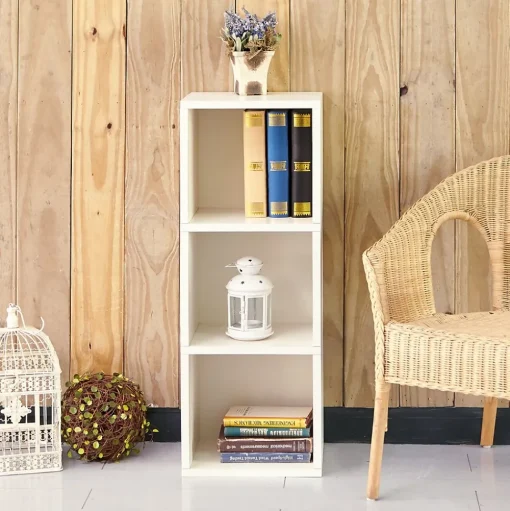 Way Basics Bookcases<36.8"H Wynwood 3-Cube Narrow Bookcase Organizer and Modern Eco Storage Shelf Unit, White (WB-3CUBE-WE)
