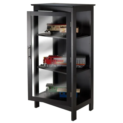 Winsome Bookcases<Poppy Display Cabinet with 3-Sided Tempered Glass, 47.2"H, Black (20523)